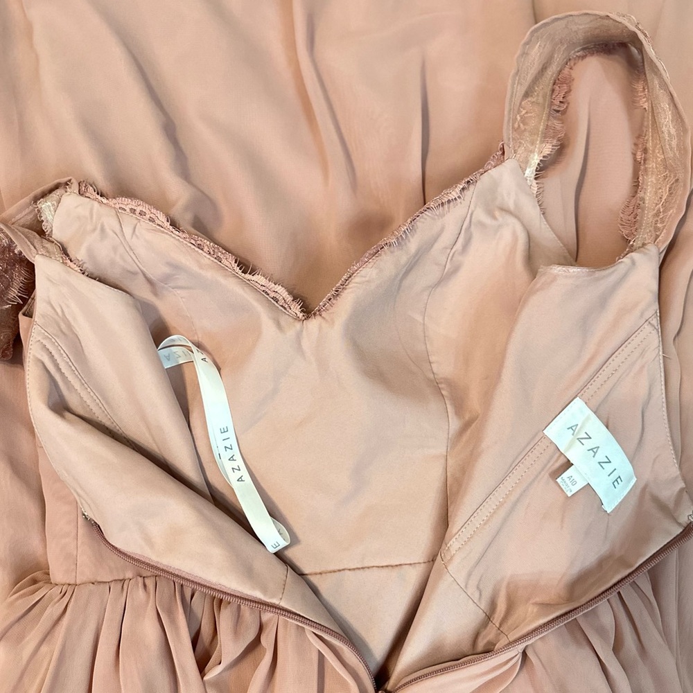 AZAZIE Cleobella A-Line Sweetheart Lace Chiffon Dress Maxi 10 Dusty Rose Blush - Picture 12 of 15